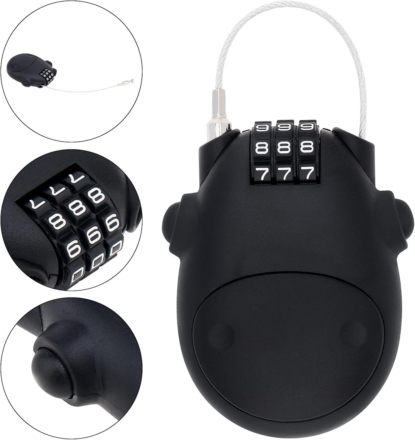 HOJLKLD Combination Cable Lock, Cable Luggage Lock with 30 inch Retractable Steel Cable, Travel Lock Combo Mini Lock for Suitcase Stroller Bike (Black)