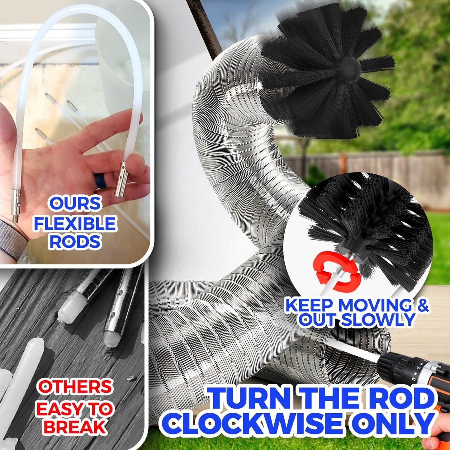 Holikme 25ft Dryer Vent Cleaner Kit with Omnidirectional Brush and Vacuum Hose - Blue