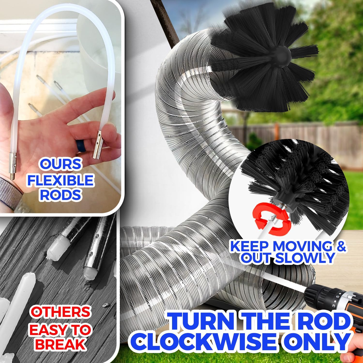 Holikme 25ft Dryer Vent Cleaner Kit with Omnidirectional Brush and Vacuum Hose - Blue