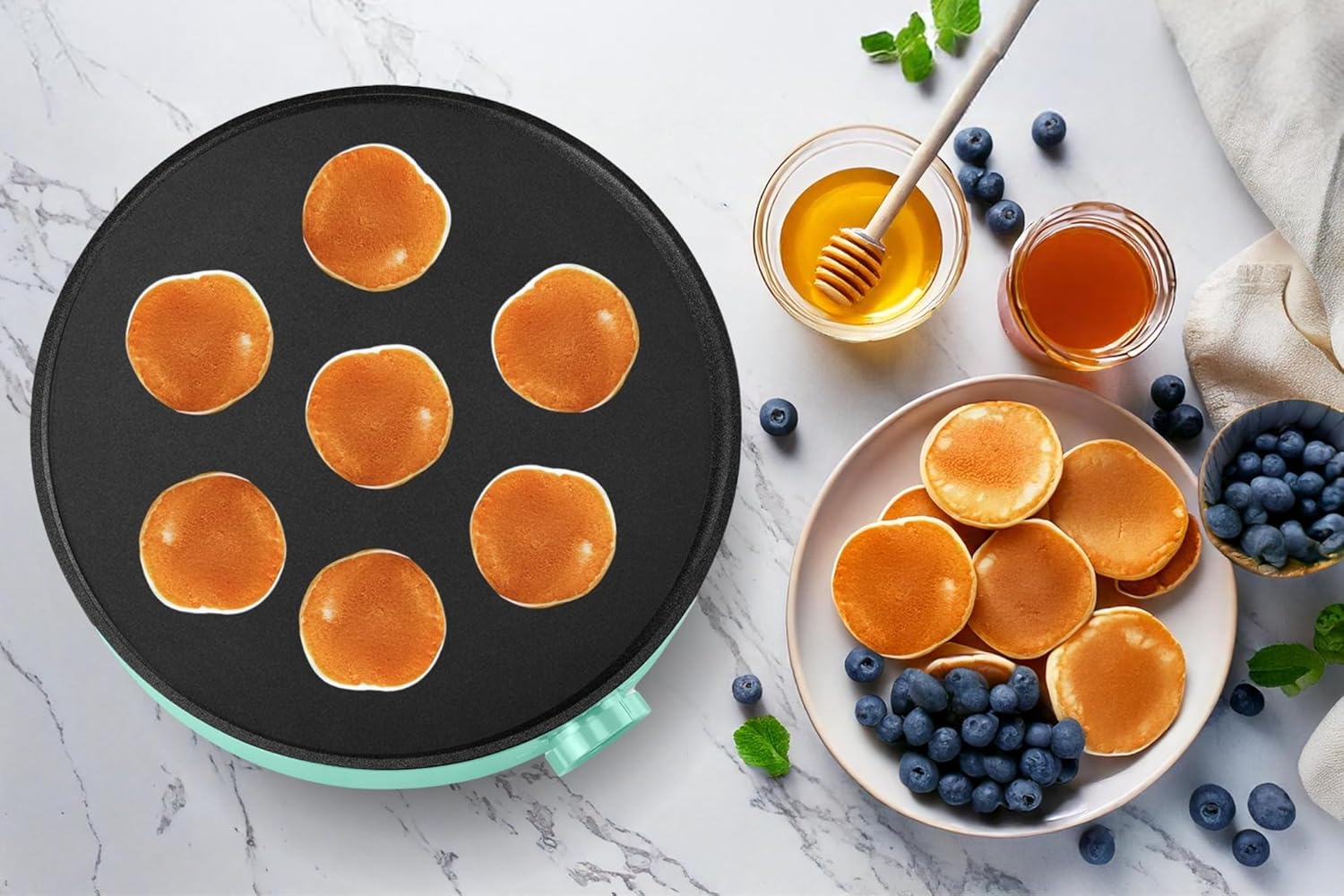 Holstein Housewares 12” Crepe Maker with Adjustable Temperature Control and Nonstick Griddle - Ideal for Crepes, Blintzes, Pancakes, Eggs, Bacon - Easy to Clean and Indicator Lights Included