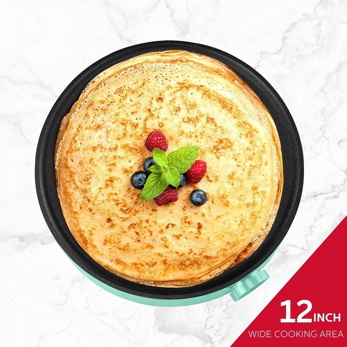 Holstein Housewares 12” Crepe Maker with Adjustable Temperature Control and Nonstick Griddle - Ideal for Crepes, Blintzes, Pancakes, Eggs, Bacon - Easy to Clean and Indicator Lights Included