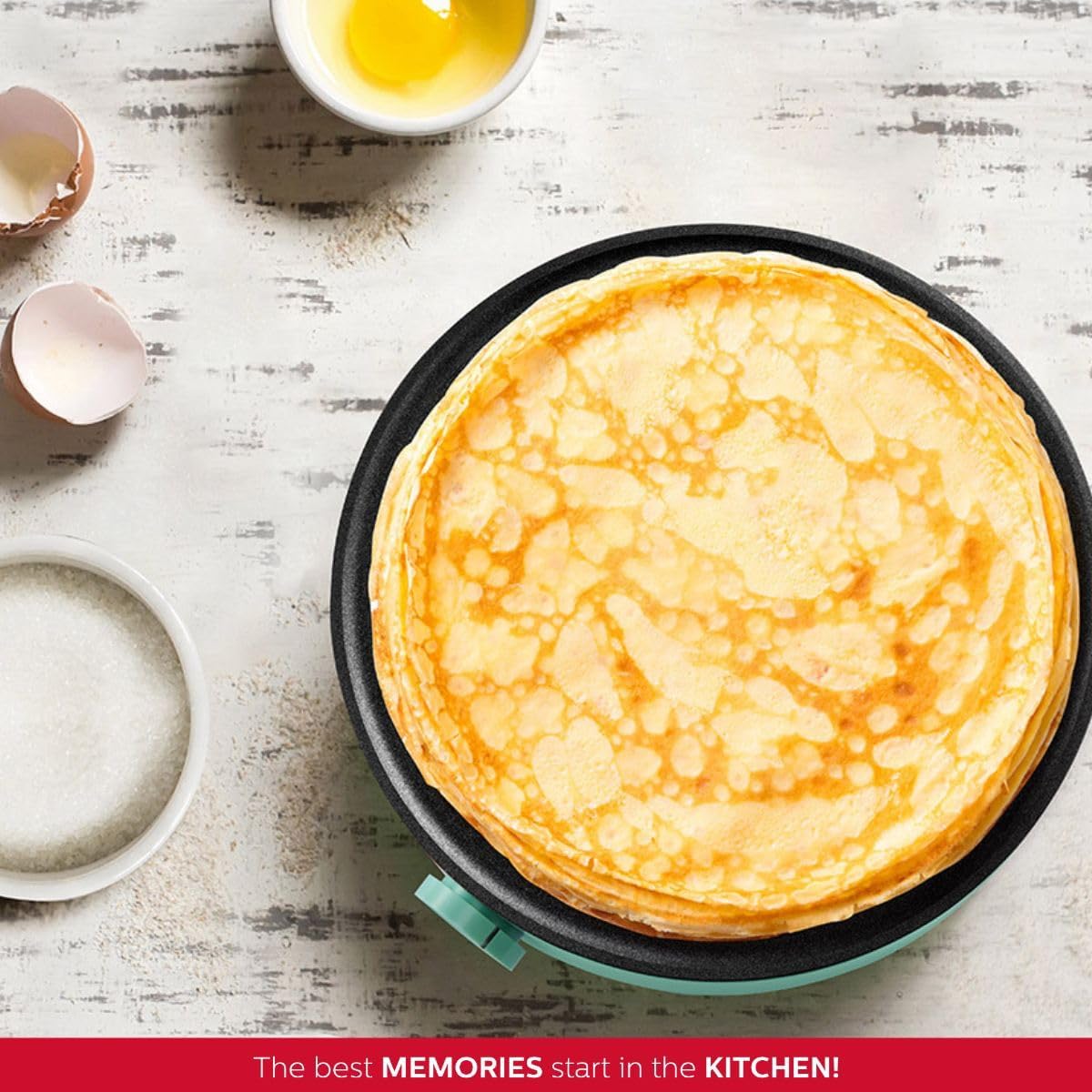 Holstein Housewares 12” Crepe Maker with Adjustable Temperature Control and Nonstick Griddle - Ideal for Crepes, Blintzes, Pancakes, Eggs, Bacon - Easy to Clean and Indicator Lights Included