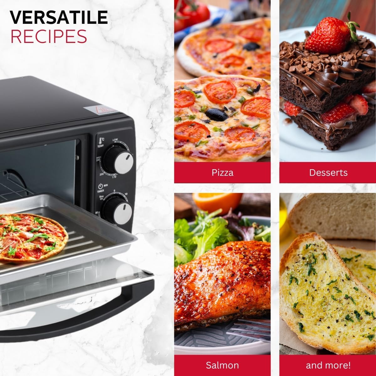 Holstein Housewares 4 Slice Toaster Oven with 60 Minute Timer, Pan, and Wire Rack - Ideal for Baking, Broiling, Toasting - Sleek Black Design