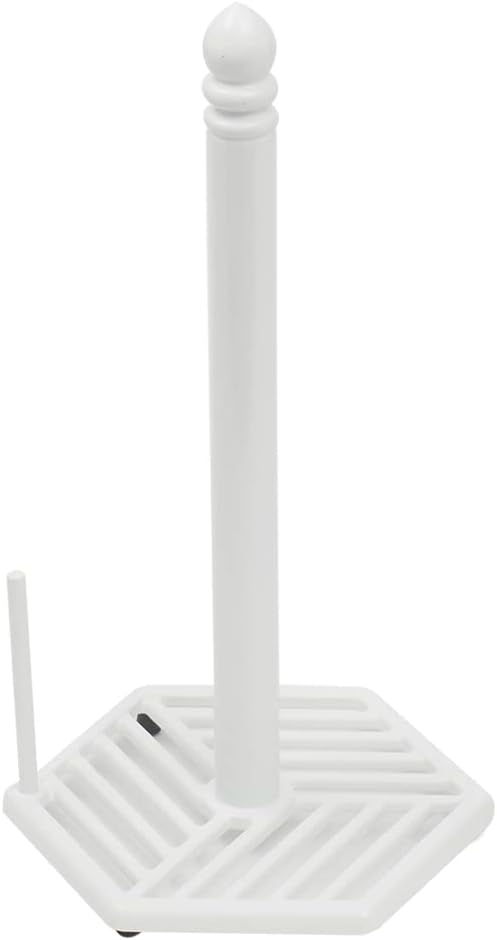 Home Basics Hexagonal Lines Kitchen Paper Towel Holder - White Countertop Holder with Tear-Arm and Non-Slip Feet - Modern Paper Towel Dispenser