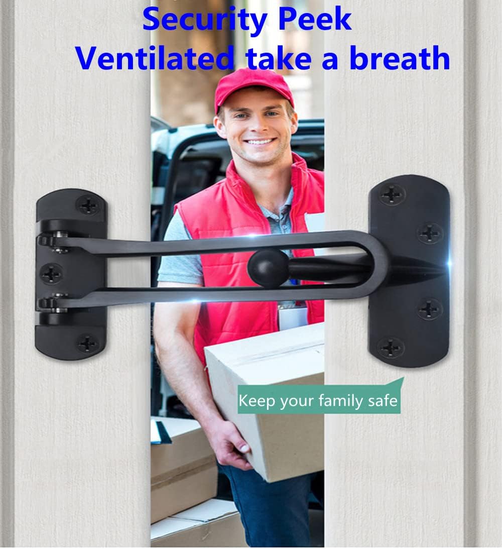 Home Security Door Lock with Swing Bar for Front Doors - Kids Safety Lock - Latch Guard Clasp - Solid Black Security Lock