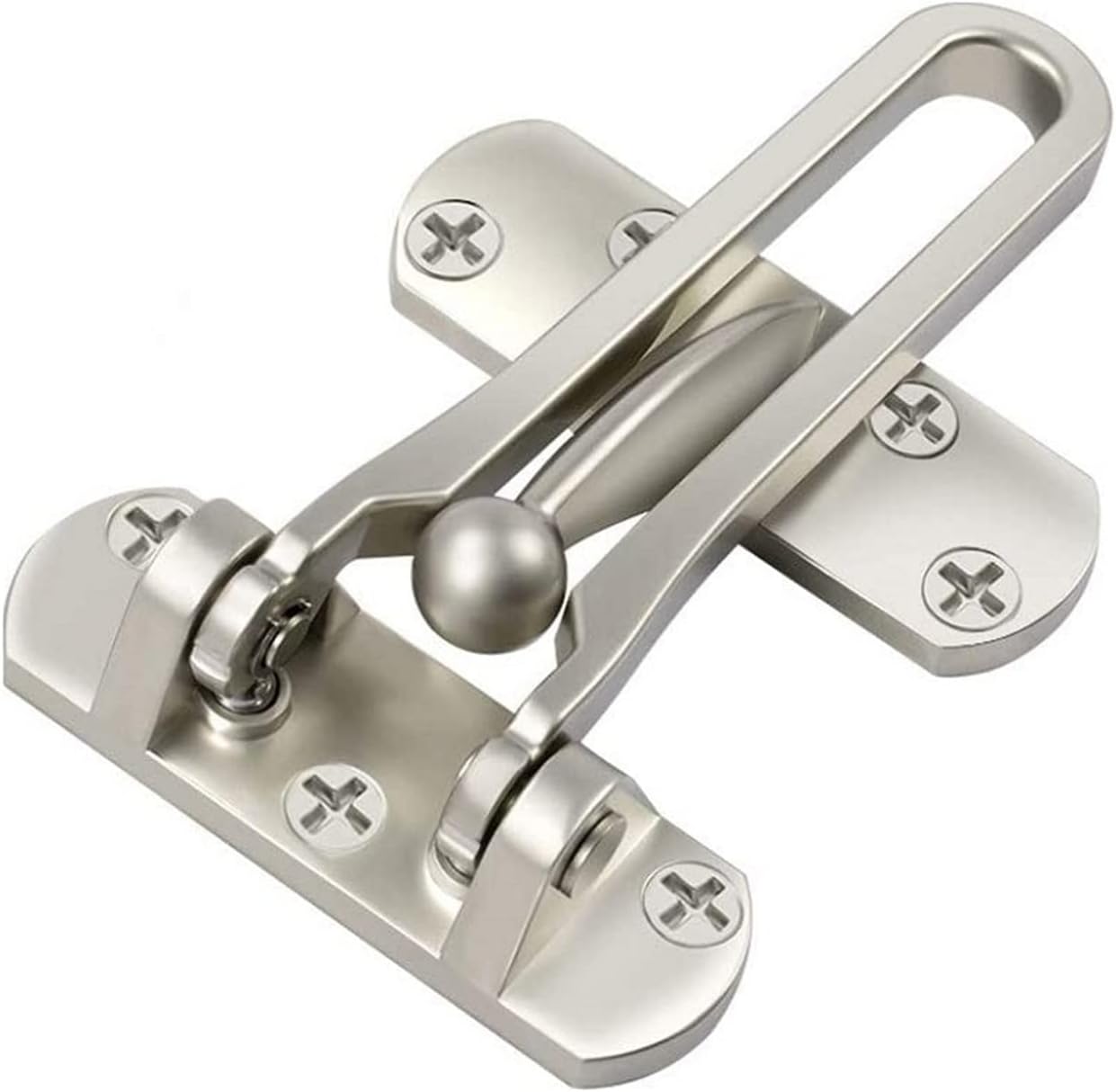 Home Security Swing Bar Lock for Front Door, Kids Safety Lock, Latch Guard Clasp, Solid Silver Door Reinforcement Lock