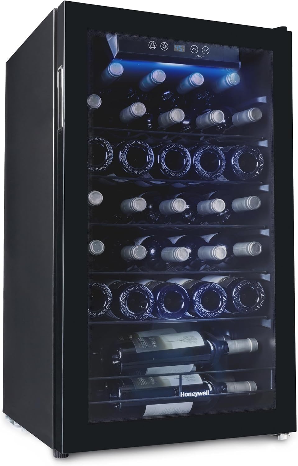 Honeywell 34 Bottle Stainless Steel Wine Cooler Refrigerator with Digital Temperature Control for Red, White, Champagne, Sparkling Wine - Large Freestanding Cellar
