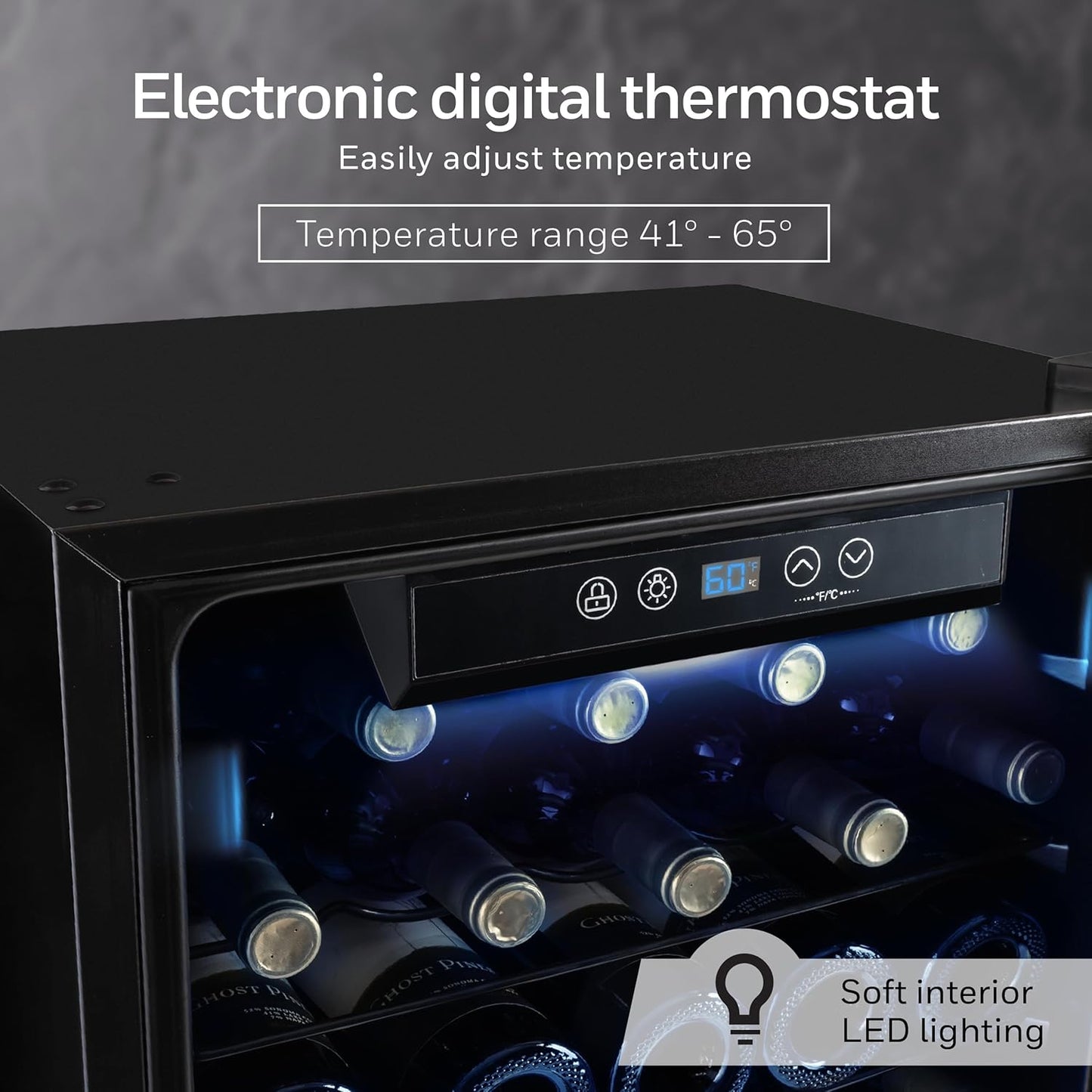 Honeywell 34 Bottle Stainless Steel Wine Cooler Refrigerator with Digital Temperature Control for Red, White, Champagne, Sparkling Wine - Large Freestanding Cellar