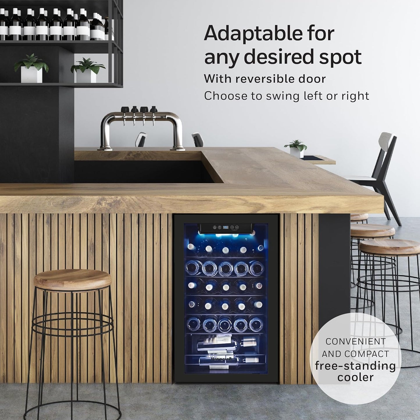 Honeywell 34 Bottle Stainless Steel Wine Cooler Refrigerator with Digital Temperature Control for Red, White, Champagne, Sparkling Wine - Large Freestanding Cellar