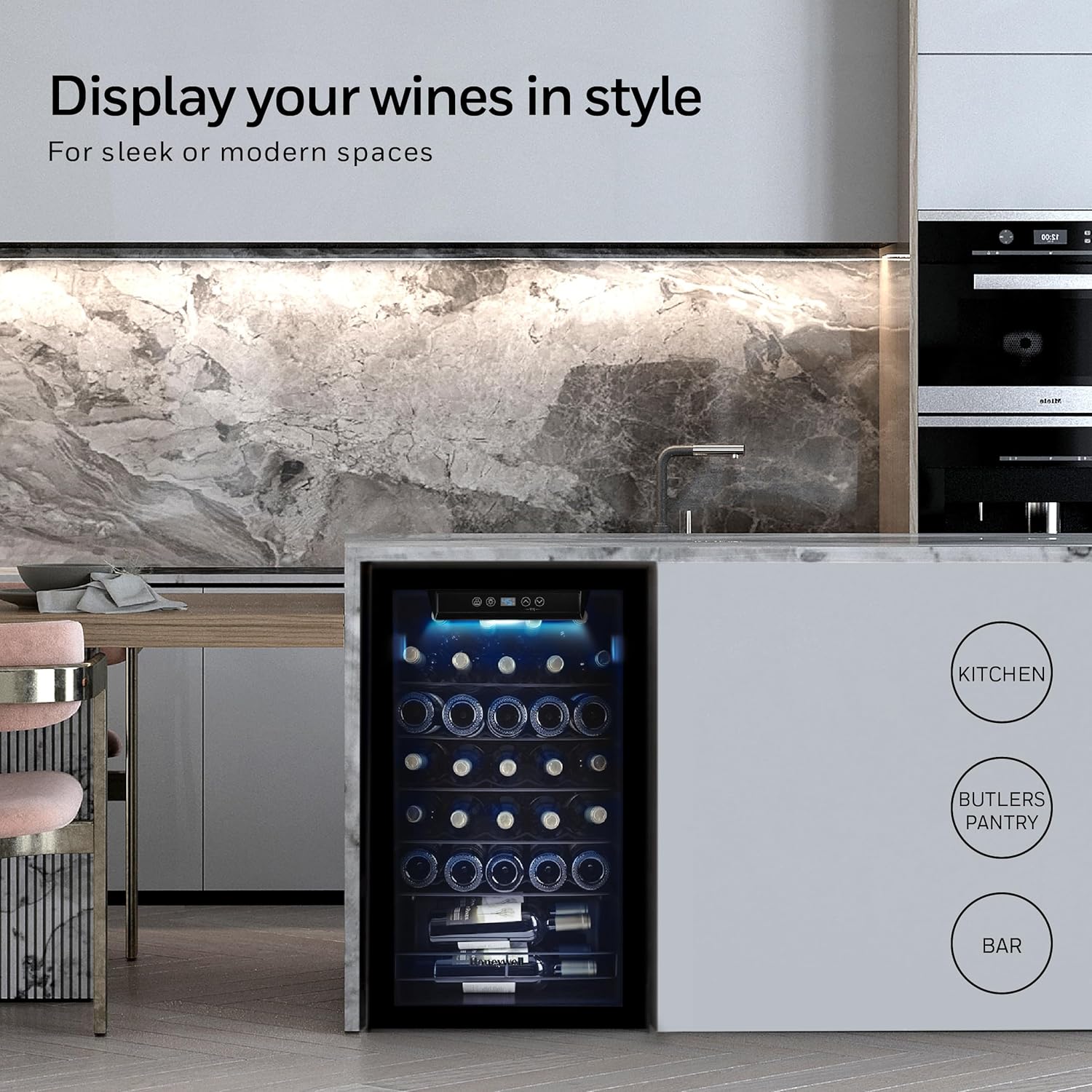Honeywell 34 Bottle Stainless Steel Wine Cooler Refrigerator with Digital Temperature Control for Red, White, Champagne, Sparkling Wine - Large Freestanding Cellar