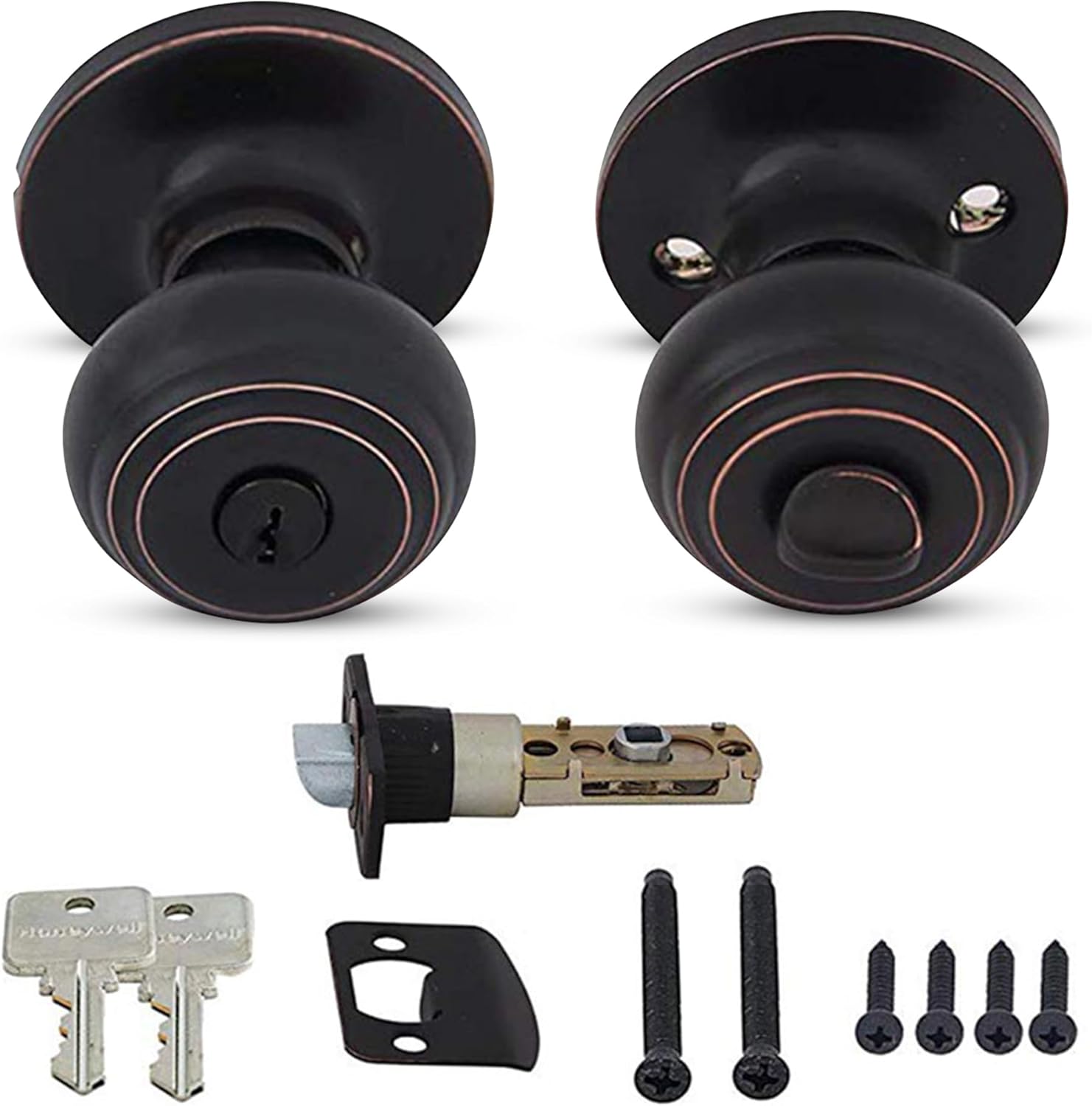 Honeywell Interior & Exterior Door Knob Set with Keys - Anti Bump Resistant - Bedroom & Bathroom Entry - Oil Rubbed Bronze - 6.5 x 2.75 x 2.75 in