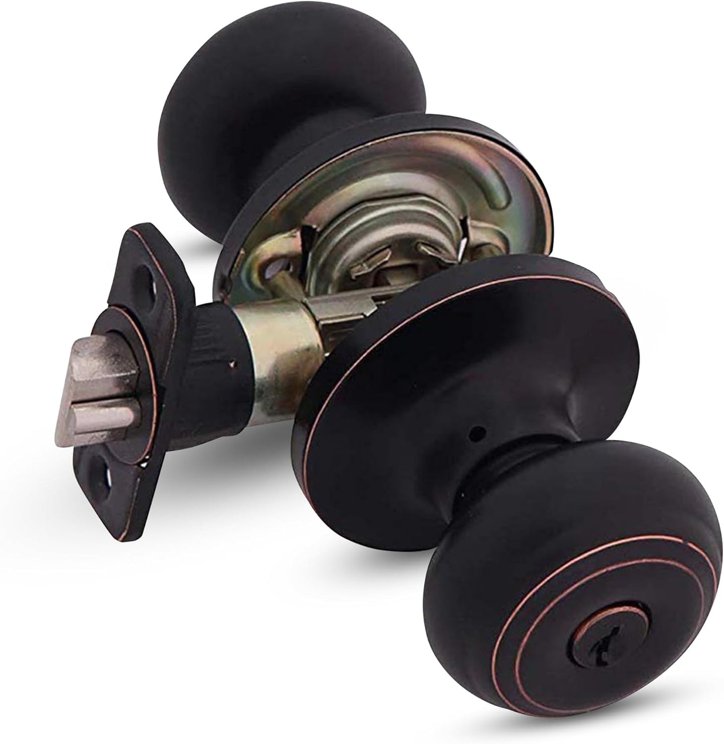 Honeywell Interior & Exterior Door Knob Set with Keys - Anti Bump Resistant - Bedroom & Bathroom Entry - Oil Rubbed Bronze - 6.5 x 2.75 x 2.75 in