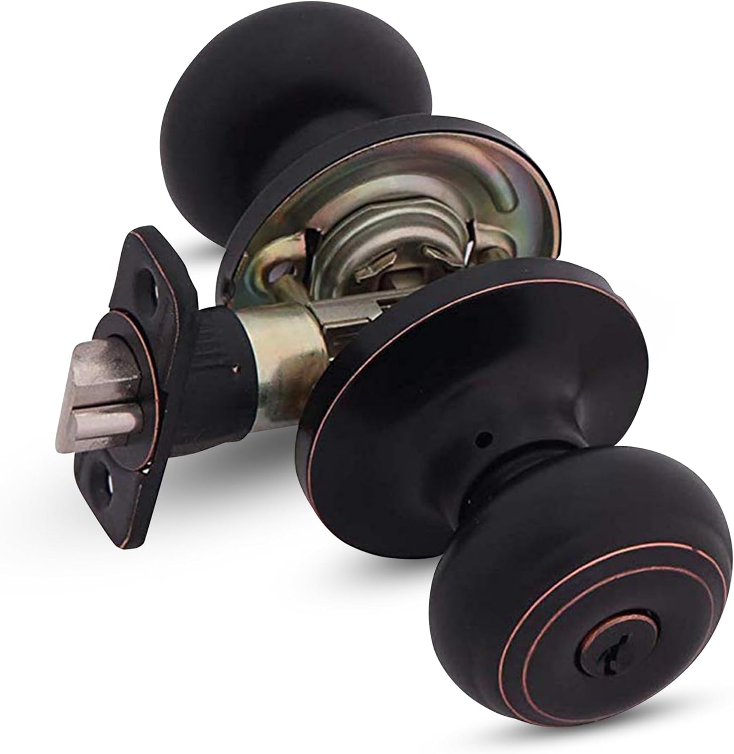 Honeywell Interior & Exterior Door Knob Set with Keys - Anti Bump Resistant - Bedroom & Bathroom Entry - Oil Rubbed Bronze - 6.5 x 2.75 x 2.75 in