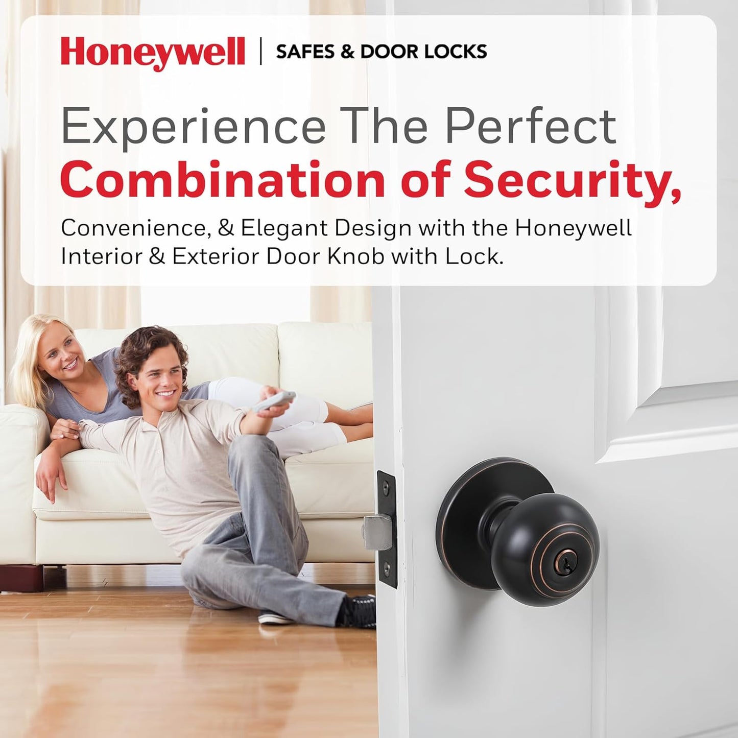 Honeywell Interior & Exterior Door Knob Set with Keys - Anti Bump Resistant - Bedroom & Bathroom Entry - Oil Rubbed Bronze - 6.5 x 2.75 x 2.75 in
