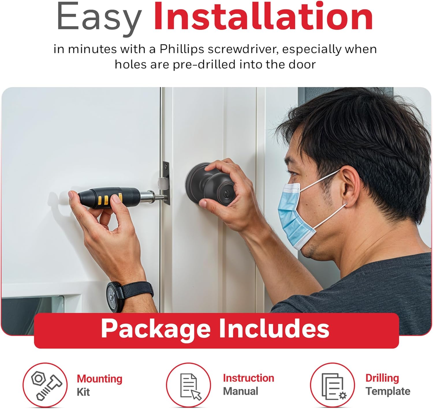 Honeywell Interior & Exterior Door Knob Set with Keys - Anti Bump Resistant - Bedroom & Bathroom Entry - Oil Rubbed Bronze - 6.5 x 2.75 x 2.75 in