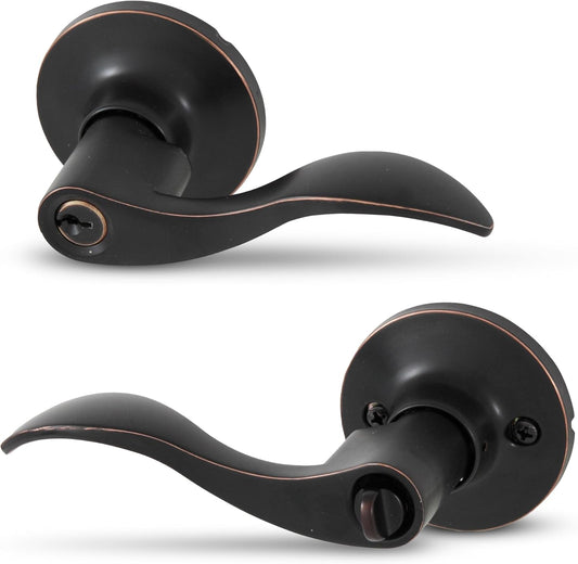 Honeywell Wave Lever Door Handle with Keys - Bedroom Door Lever, Oil Rubbed Bronze - Anti-Bump Resistant - Reversible for Right & Left Doors