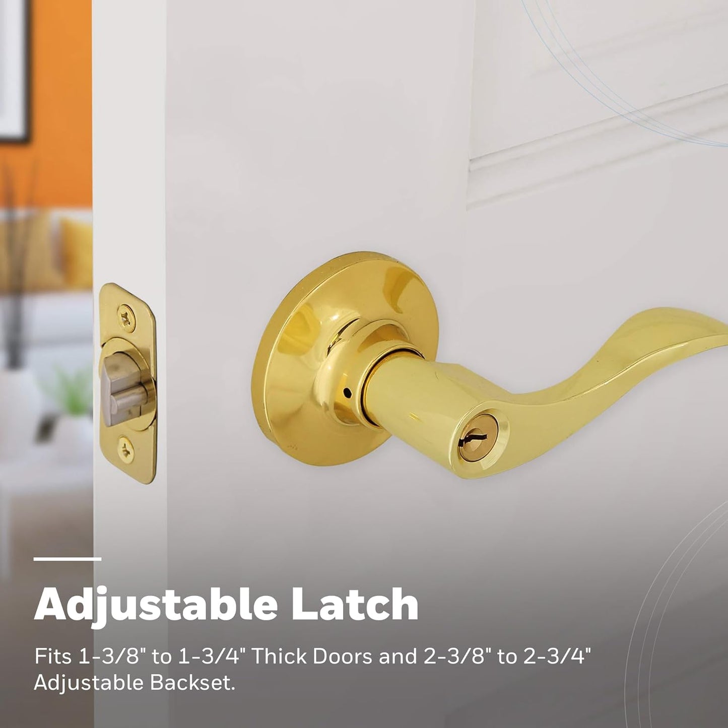 Honeywell Wave Lever Door Handle with Keys - Bedroom Door Lock - Anti-Bump Resistant - Reversible for Right & Left Doors - Polished Brass - WildKart