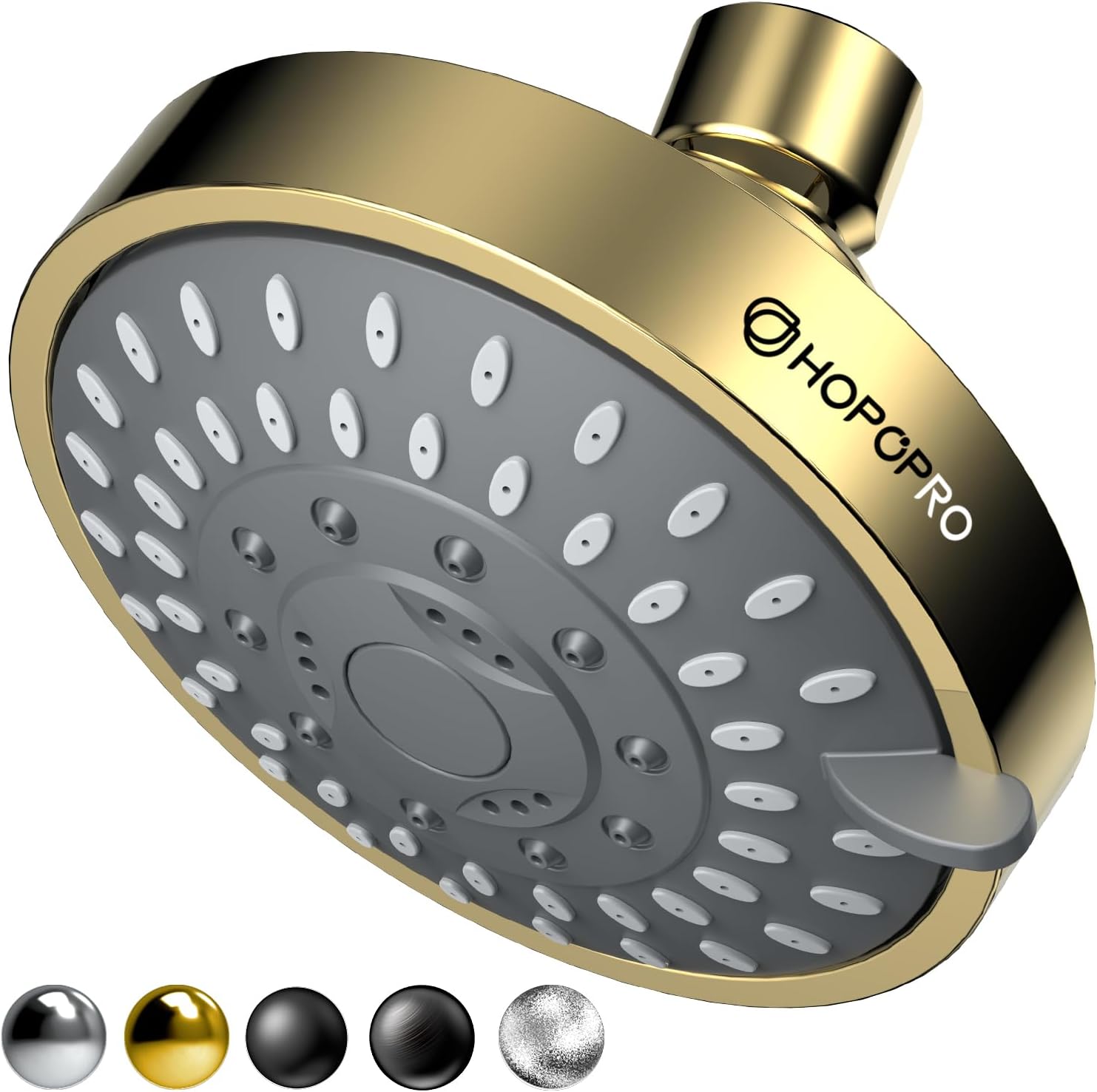 HOPOPRO 5-Mode High Pressure Shower Head - Recommended by The Washington Post, NBC News, and Today TV Show - Fixed Showerhead with High Flow (4 Inch Gold)