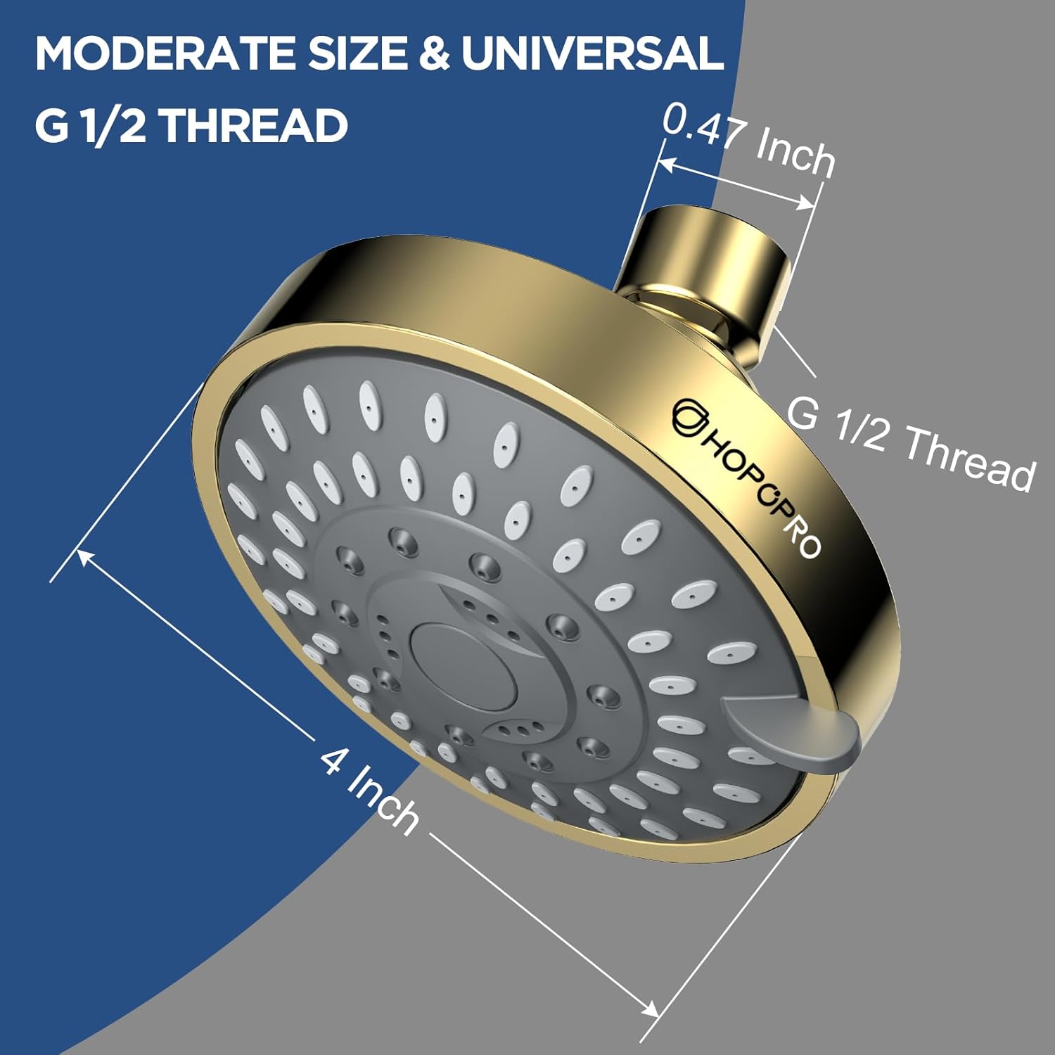 HOPOPRO 5-Mode High Pressure Shower Head - Recommended by The Washington Post, NBC News, and Today TV Show - Fixed Showerhead with High Flow (4 Inch Gold)