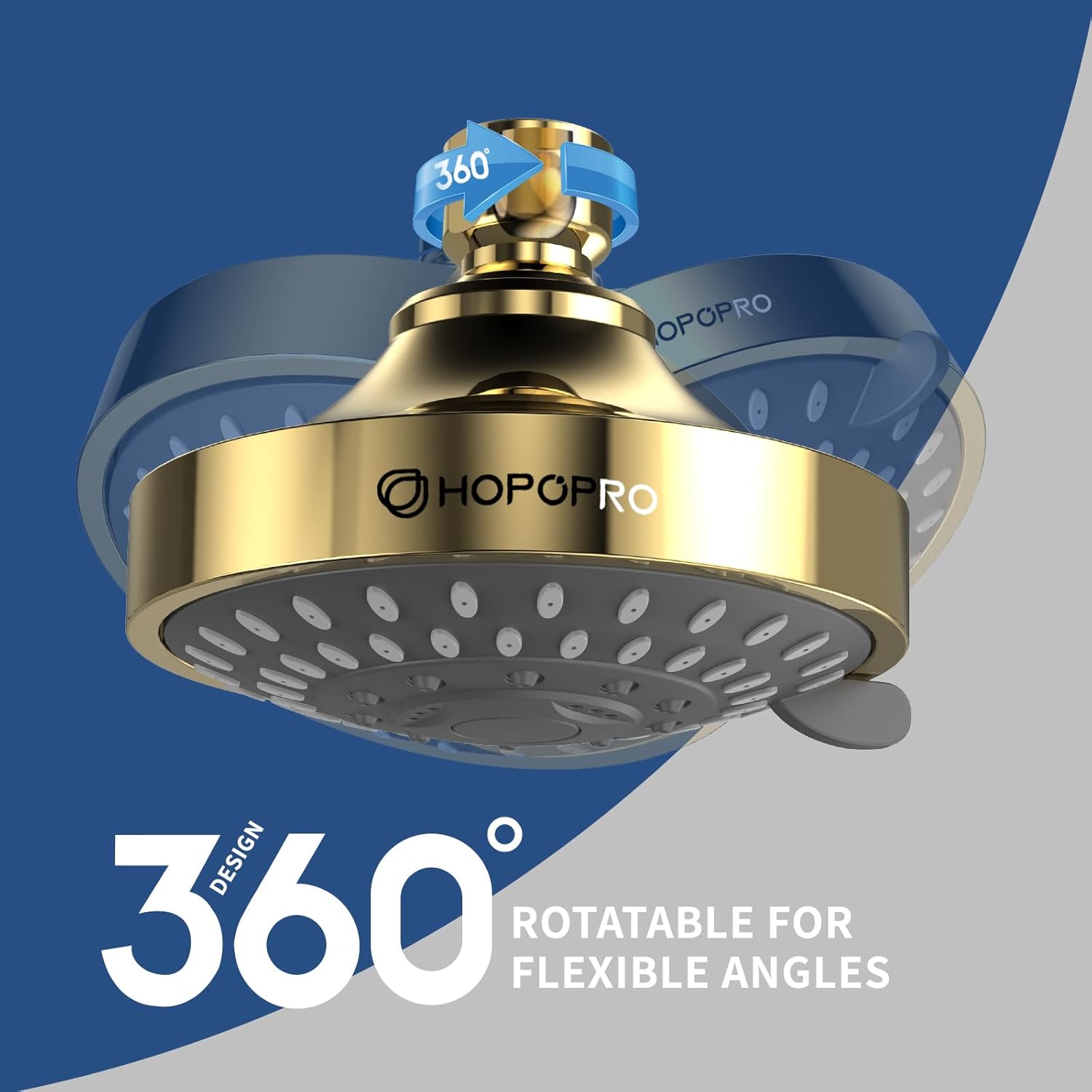 HOPOPRO 5-Mode High Pressure Shower Head - Recommended by The Washington Post, NBC News, and Today TV Show - Fixed Showerhead with High Flow (4 Inch Gold)