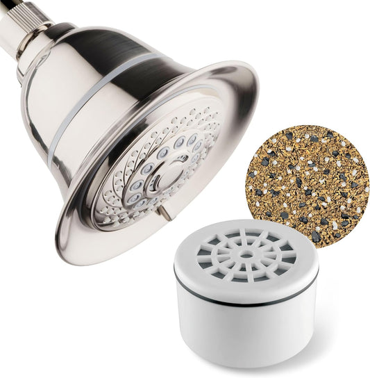 Hotel Spa 1152 AquaCare 5 Inch Face 6 Setting Showerhead with 3 Stage Filter Cartridge - Brushed Nickel Finish