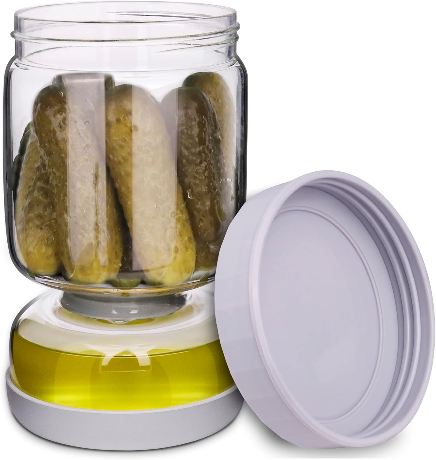 Hourglass Jar with Strainer Flip for Pickle Juice Separator, BPA-Free and Airtight Storage Jar