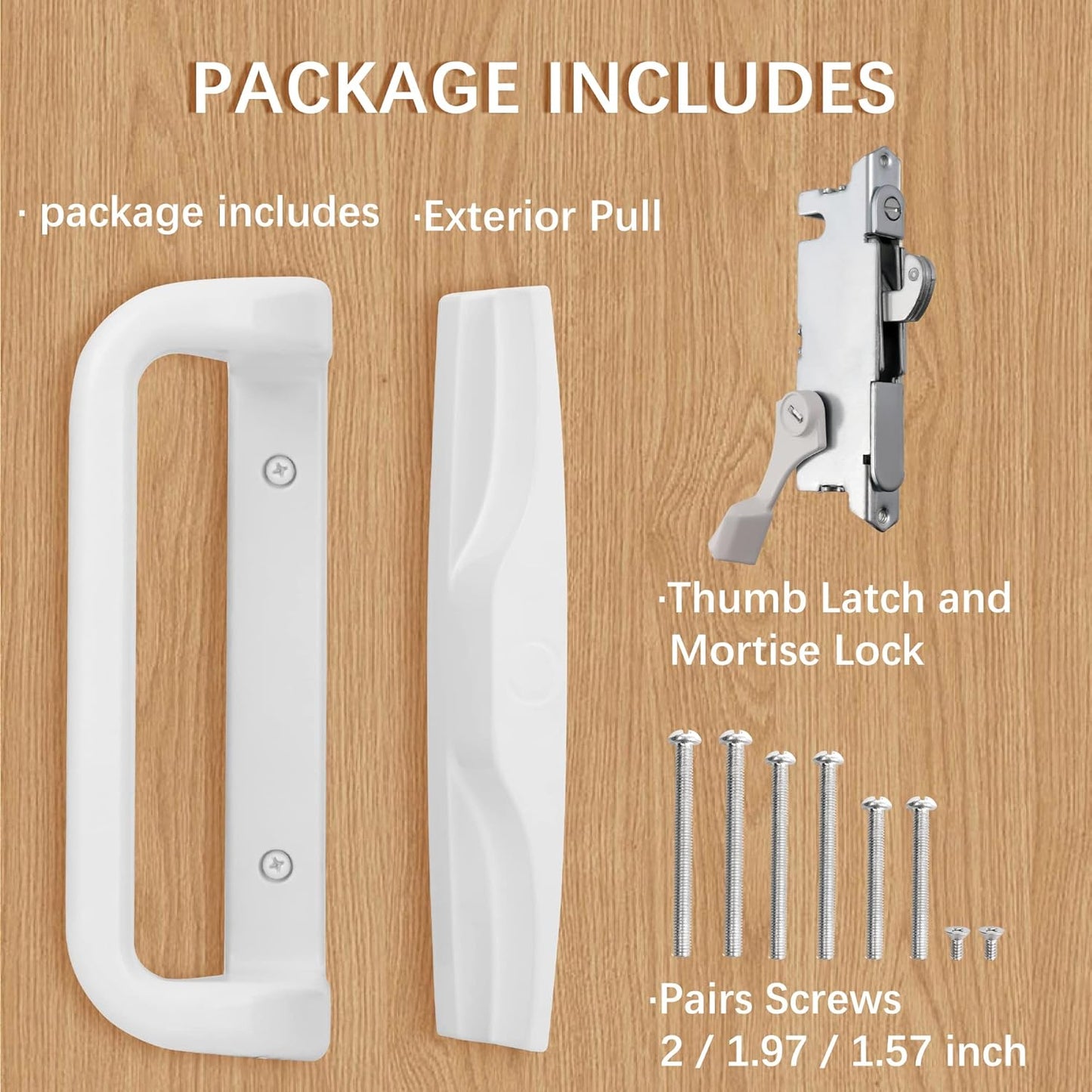 House Guard White Patio Door Handle Set with Mortise - Ideal for Replacement Doors Locks with 3-15/16” Screw Hole Spacing, Enhance Your Patio Glass Sliding Door with Stylish Choices
