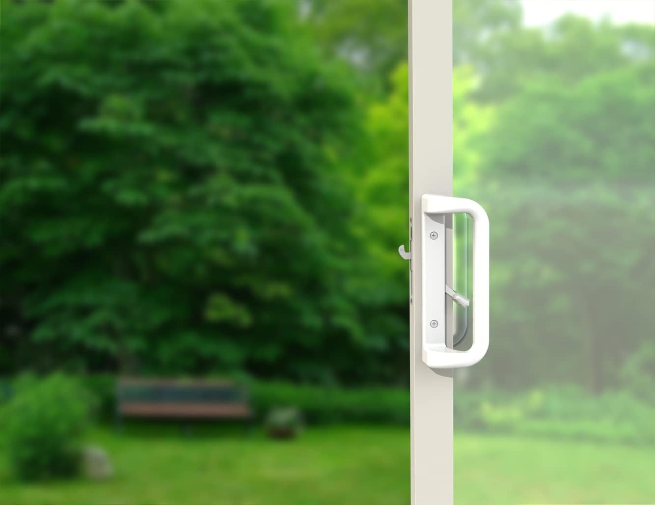 House Guard White Patio Door Handle Set with Mortise - Ideal for Replacement Doors Locks with 3-15/16” Screw Hole Spacing, Enhance Your Patio Glass Sliding Door with Stylish Choices