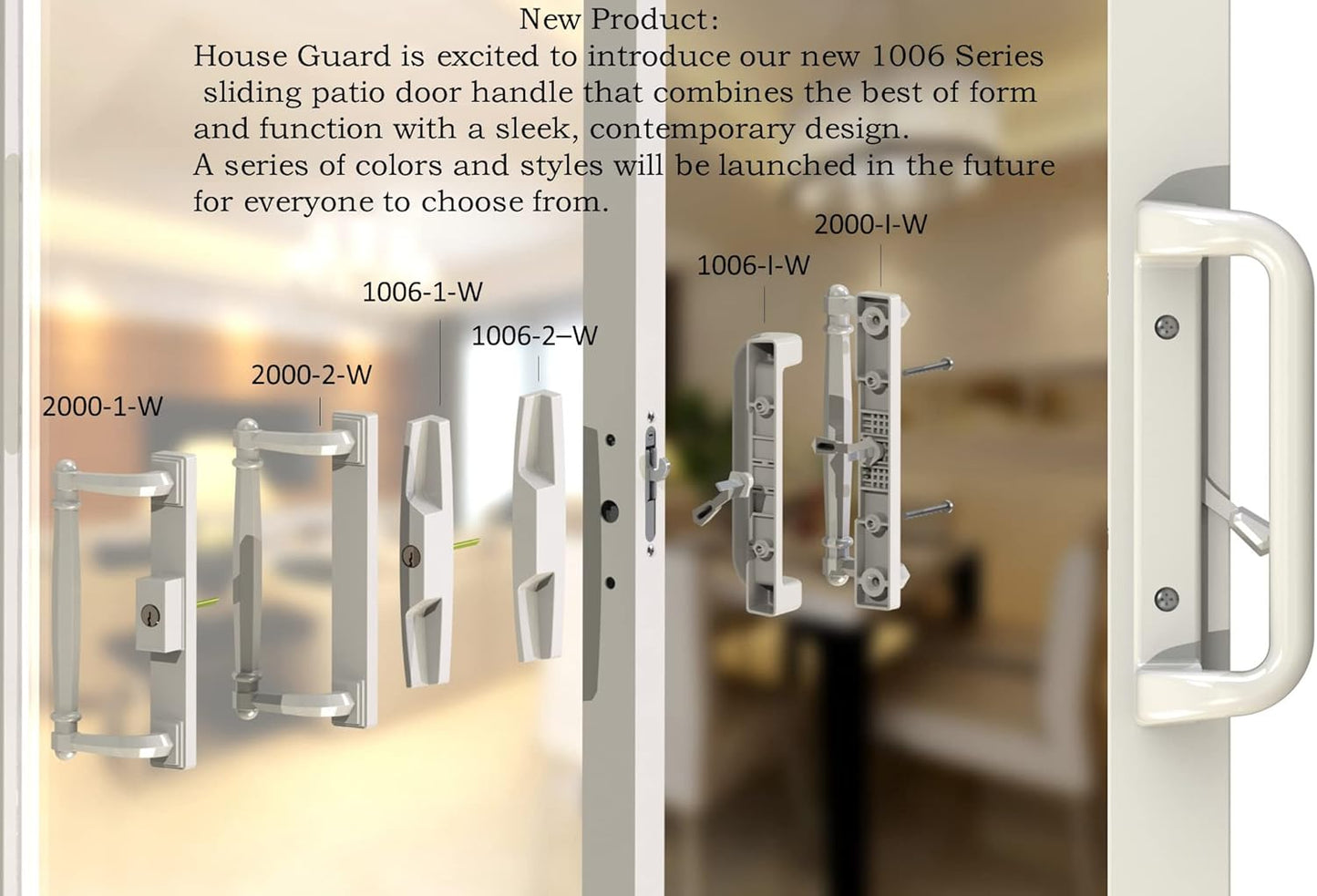 House Guard White Patio Door Handle Set with Mortise - Ideal for Replacement Doors Locks with 3-15/16” Screw Hole Spacing, Enhance Your Patio Glass Sliding Door with Stylish Choices