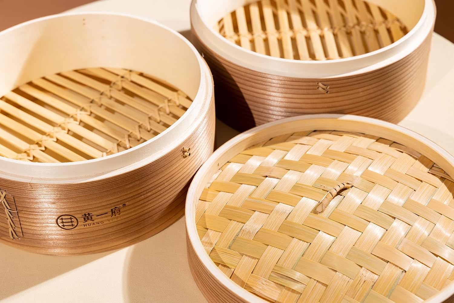 HUANGYIFU Bamboo Steamer Basket 2 Tiers 5.9-11.81 Inch for Cooking Dumplings, Vegetables, Chicken, Fish, Rice - Chinese Food Steam Baskets