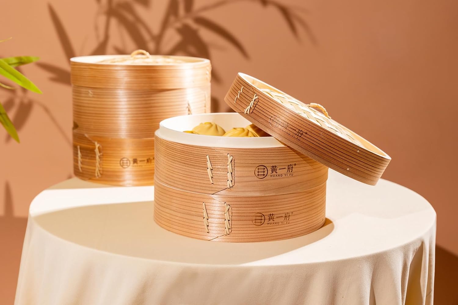 HUANGYIFU Bamboo Steamer Basket 2 Tiers 5.9-11.81 Inch for Cooking Dumplings, Vegetables, Chicken, Fish, Rice - Chinese Food Steam Baskets