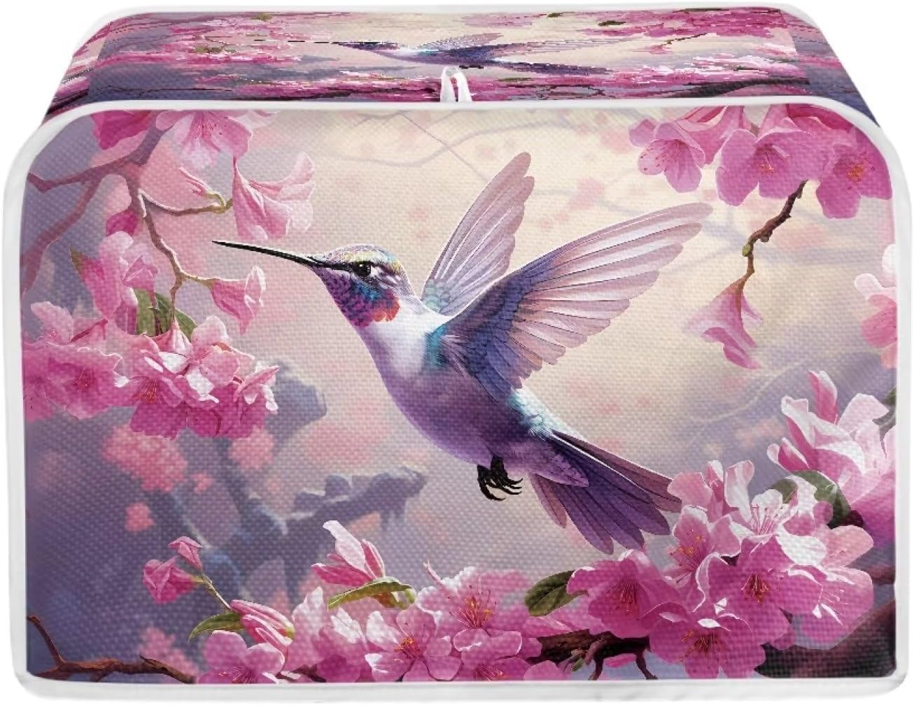 Hummingbird Cherry Blossom 4 Slice Wide Slot Toaster Cover - Durable Bread Maker Dust Cover for Kitchen Appliances