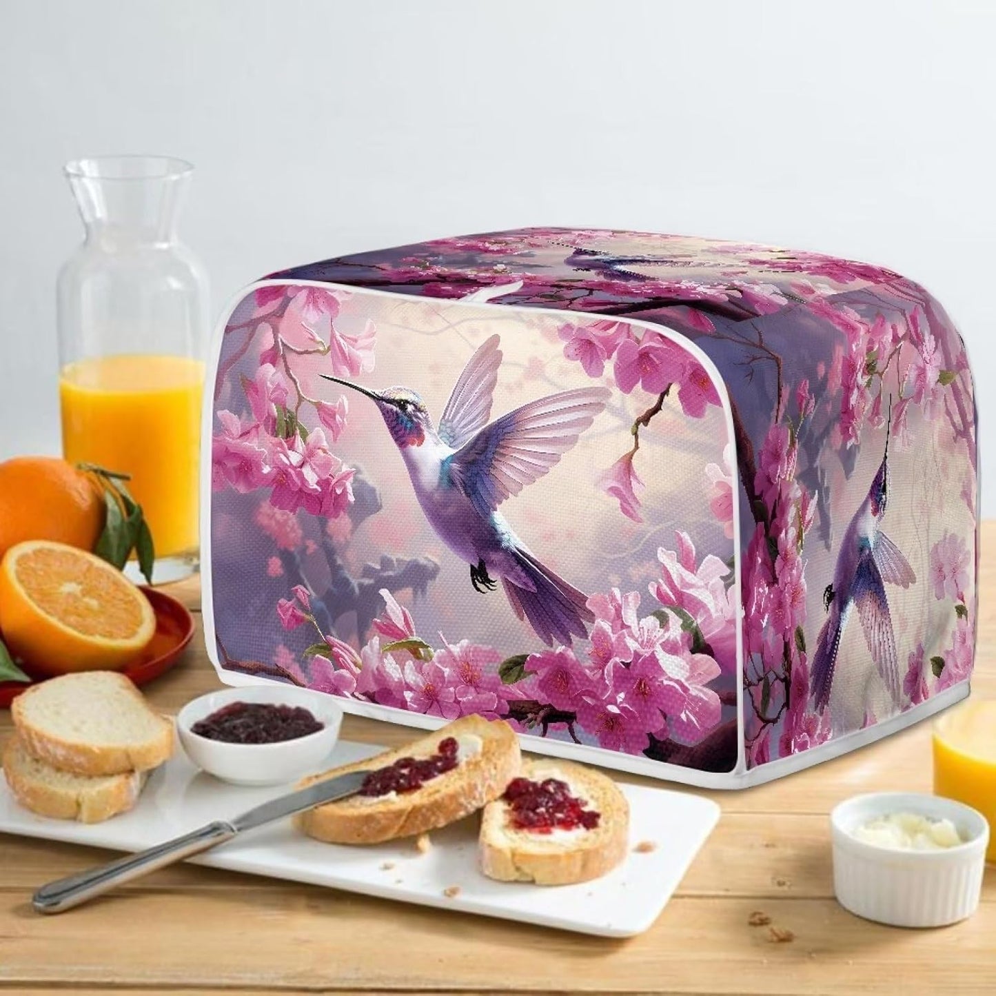 Hummingbird Cherry Blossom 4 Slice Wide Slot Toaster Cover - Durable Bread Maker Dust Cover for Kitchen Appliances