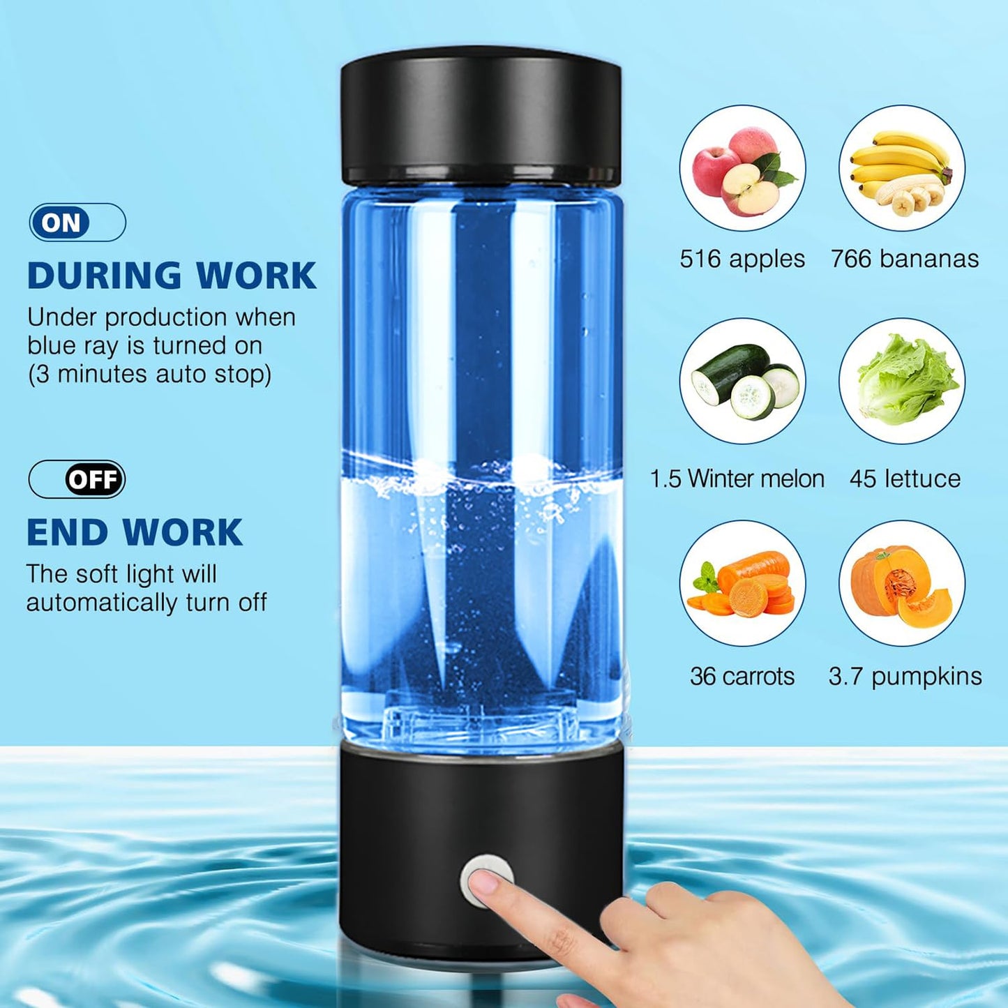 Hydrogen Water Bottle Generator with SPE/PEM Technology - 420ml Glass Ionizer for Office, Home, Travel - Improve Water Quality in Minutes - Ideal Gift for Women, Men, Grandpa, Grandma