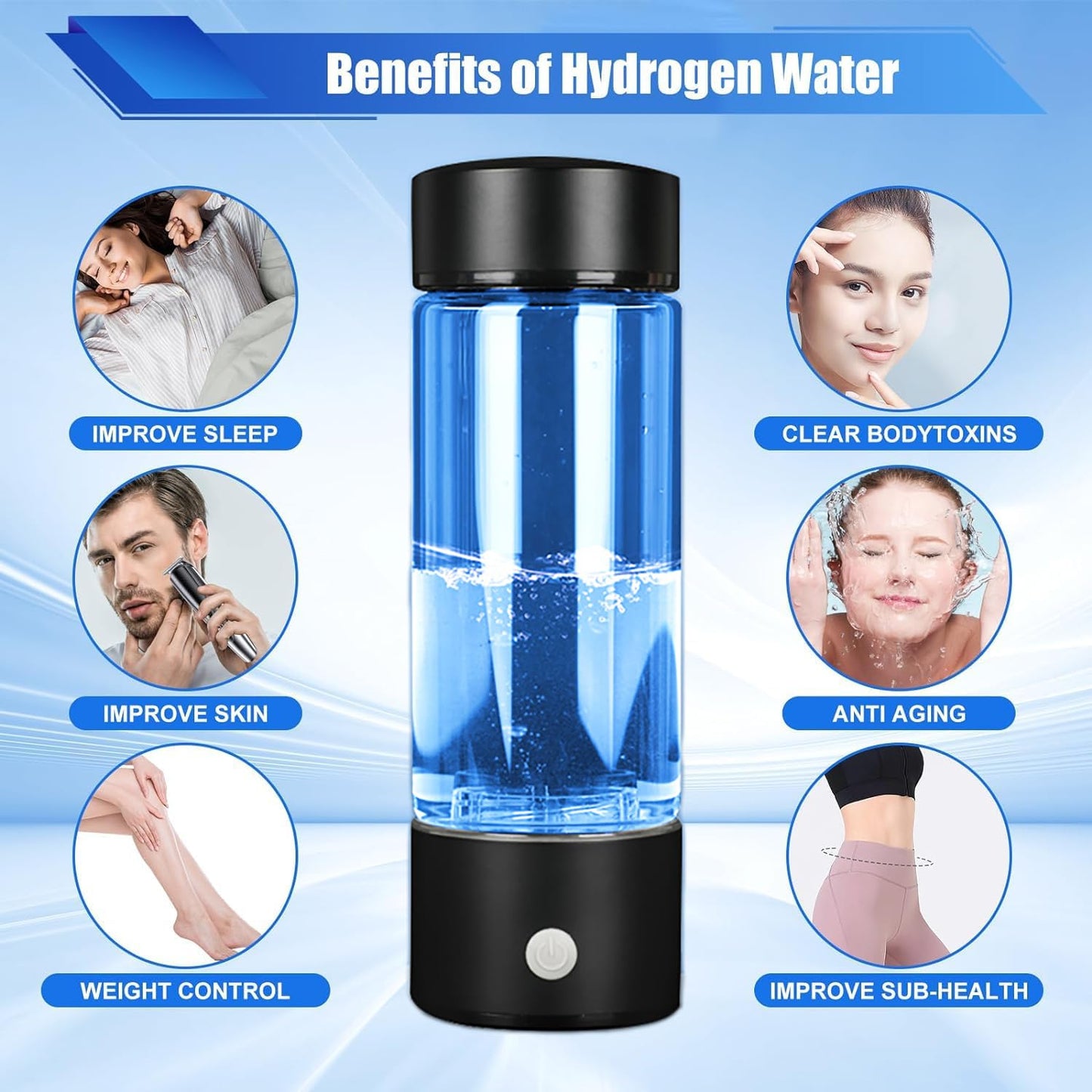 Hydrogen Water Bottle Generator with SPE/PEM Technology - 420ml Glass Ionizer for Office, Home, Travel - Improve Water Quality in Minutes - Ideal Gift for Women, Men, Grandpa, Grandma