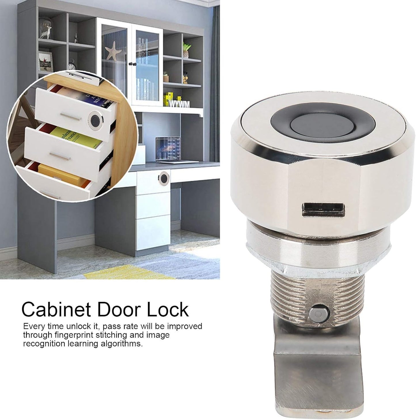 Hyuduo Electronic Fingerprint Lock for Home Office Furniture - Keyless Drawer and Cabinet Door Lock with USB Rechargeable Battery