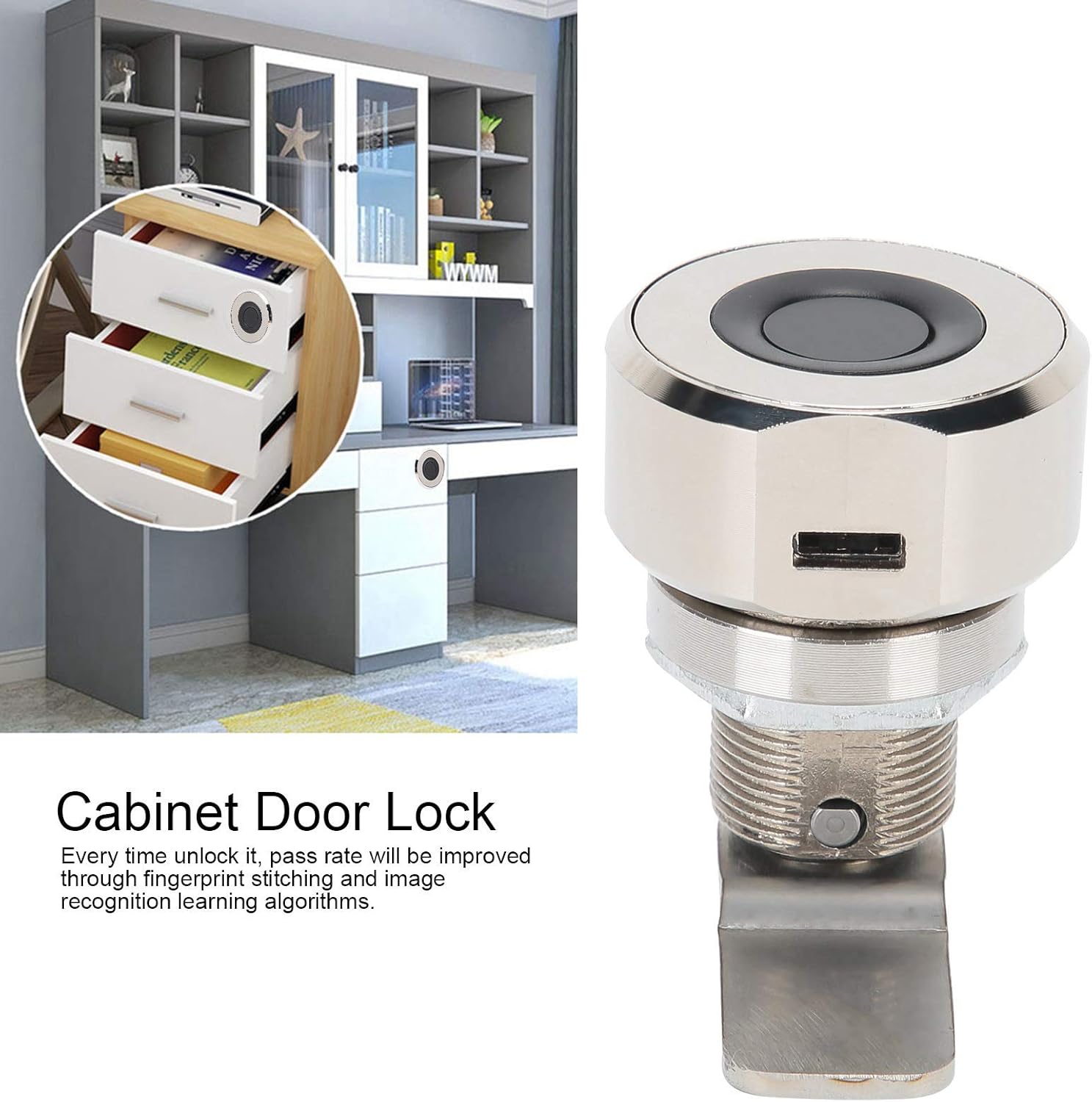 Hyuduo Electronic Fingerprint Lock for Home Office Furniture - Keyless Drawer and Cabinet Door Lock with USB Rechargeable Battery