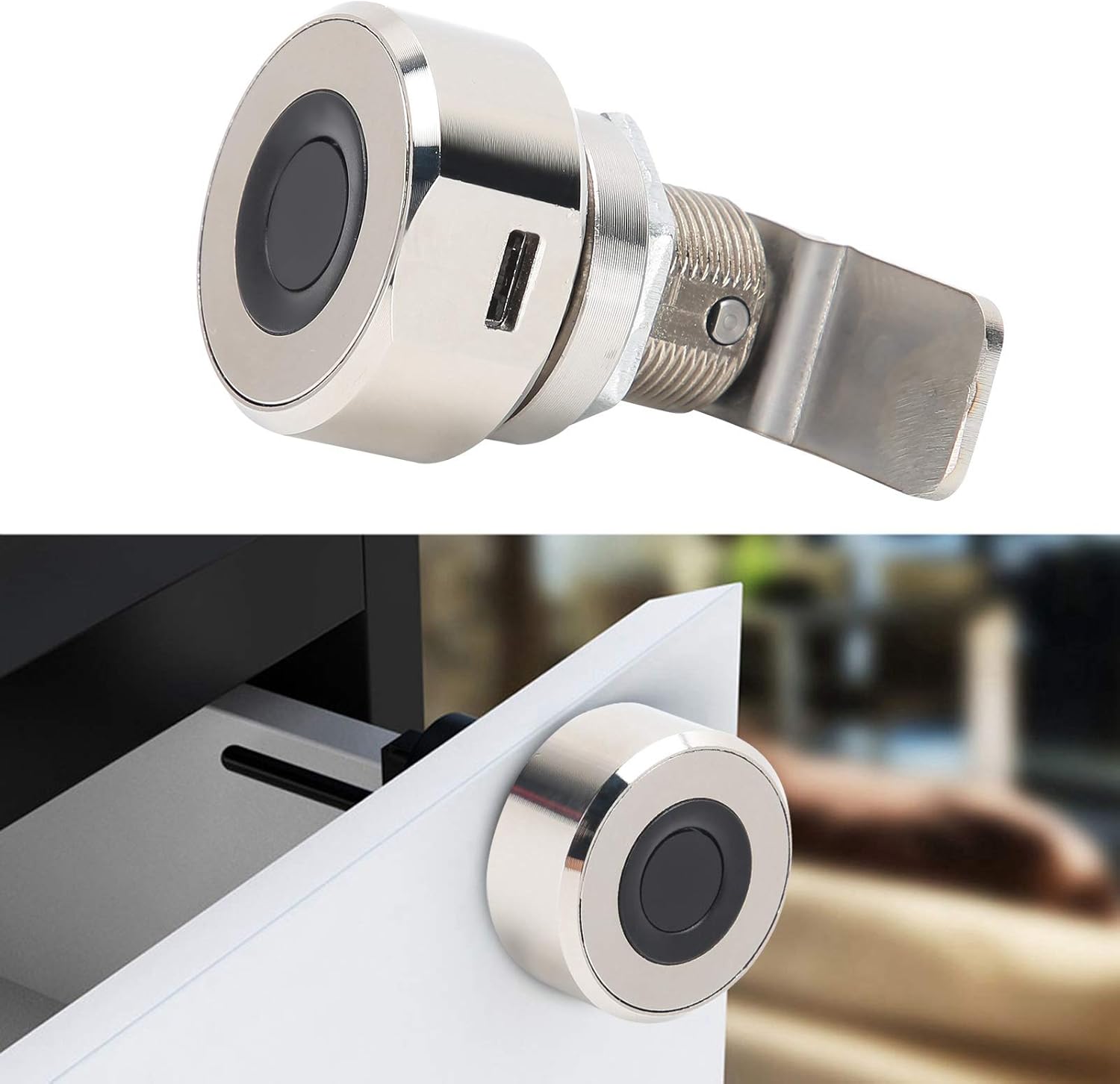 Hyuduo Electronic Fingerprint Lock for Home Office Furniture - Keyless Drawer and Cabinet Door Lock with USB Rechargeable Battery