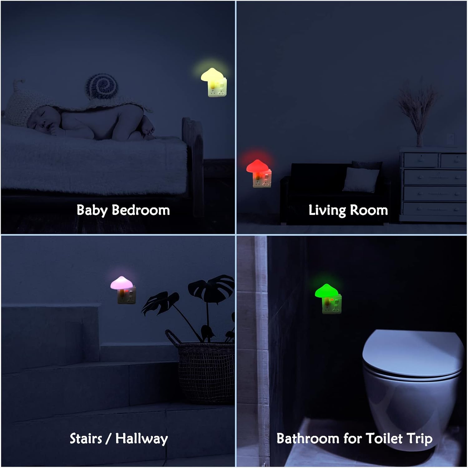 iBetterLife Mushroom Sensor LED Night Light - Plug-in 7 Color Changing Lamp for Bedroom, Bathroom, Stairs