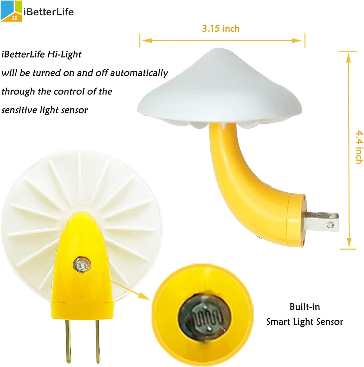 iBetterLife Mushroom Sensor LED Night Light - Plug-in 7 Color Changing Lamp for Bedroom, Bathroom, Stairs