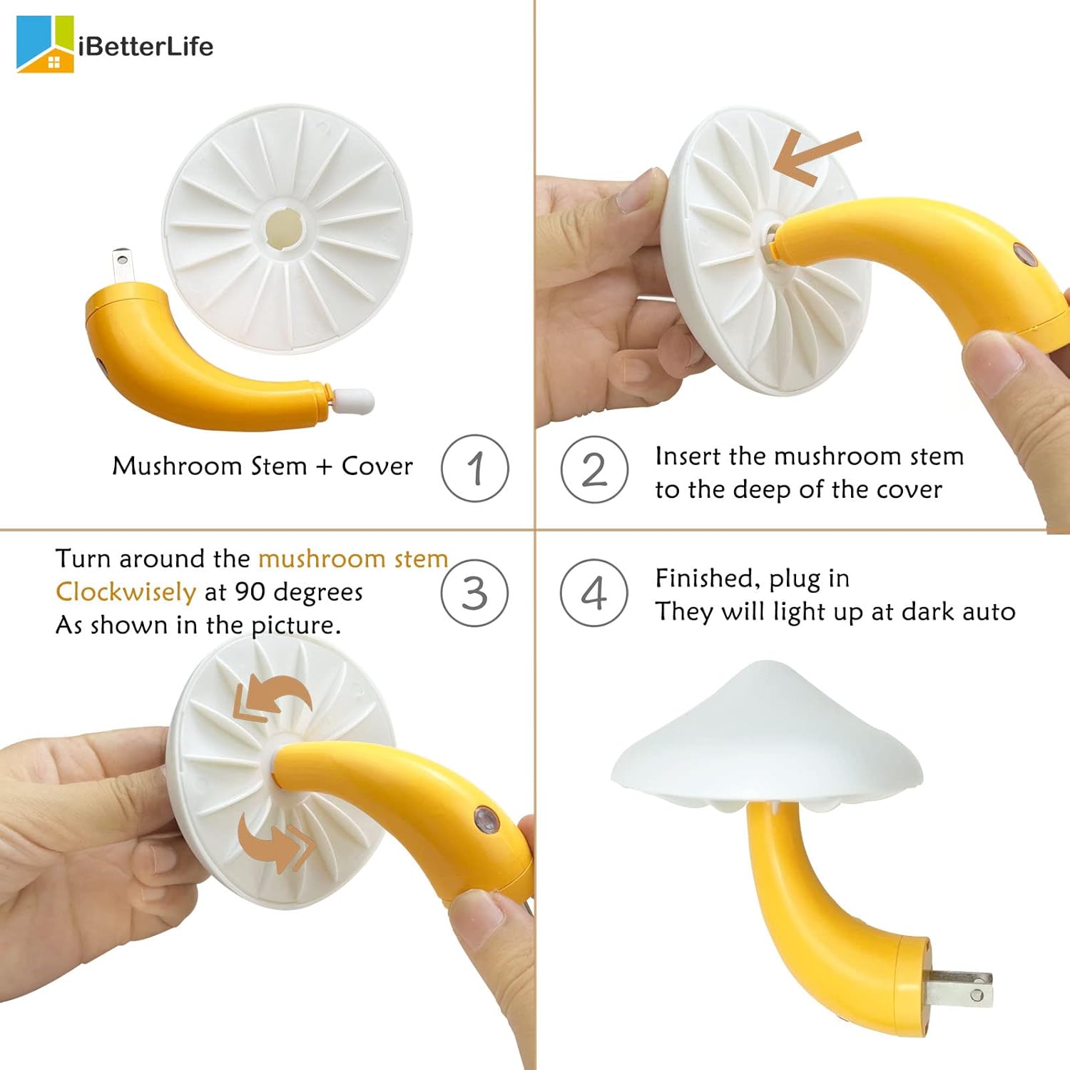 iBetterLife Mushroom Sensor LED Night Light - Plug-in 7 Color Changing Lamp for Bedroom, Bathroom, Stairs