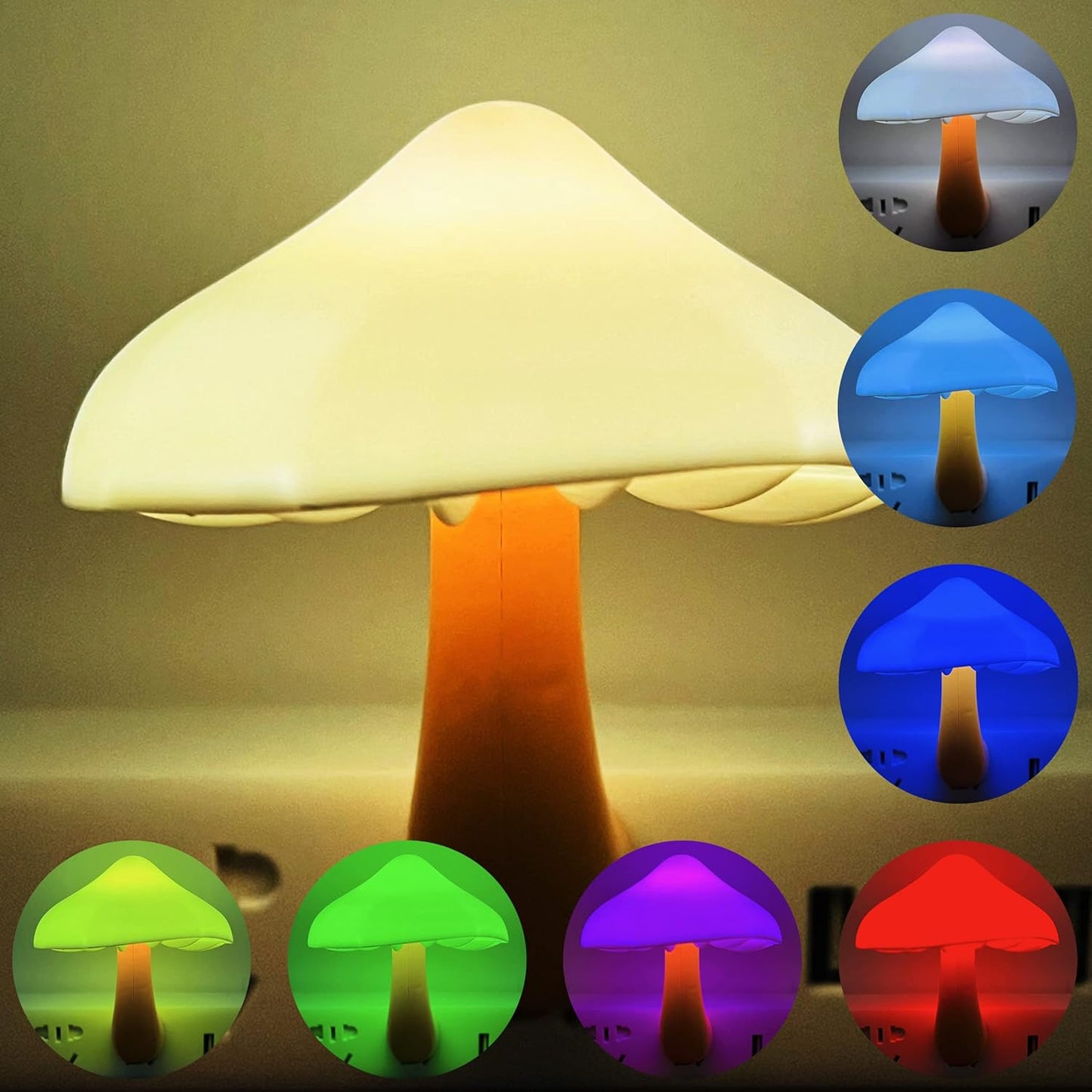 iBetterLife Mushroom Sensor LED Night Light - Plug-in 7 Color Changing Lamp for Bedroom, Bathroom, Stairs