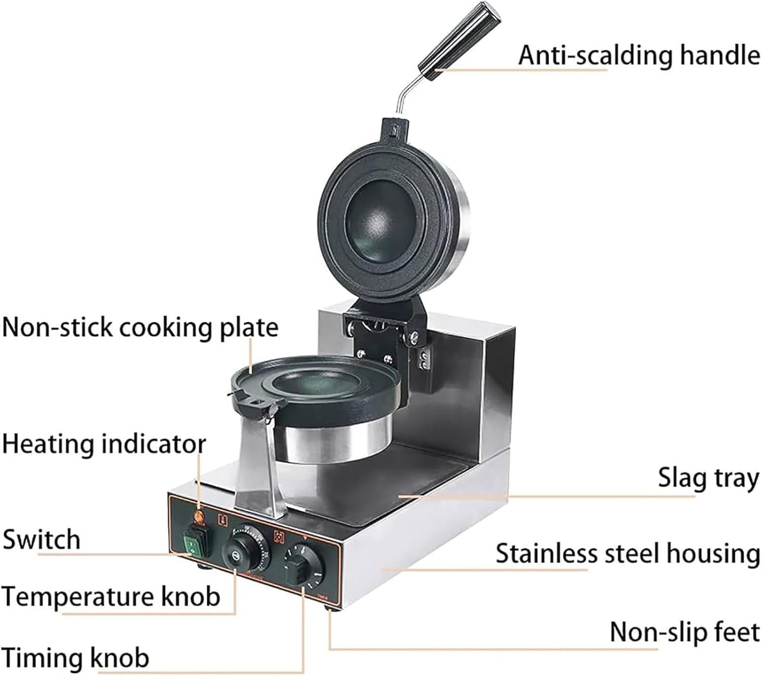 Ice Cream Burger Maker: Commercial Waffle Machine with Electric Stainless Steel Non-stick Mold for Restaurant and Home Use