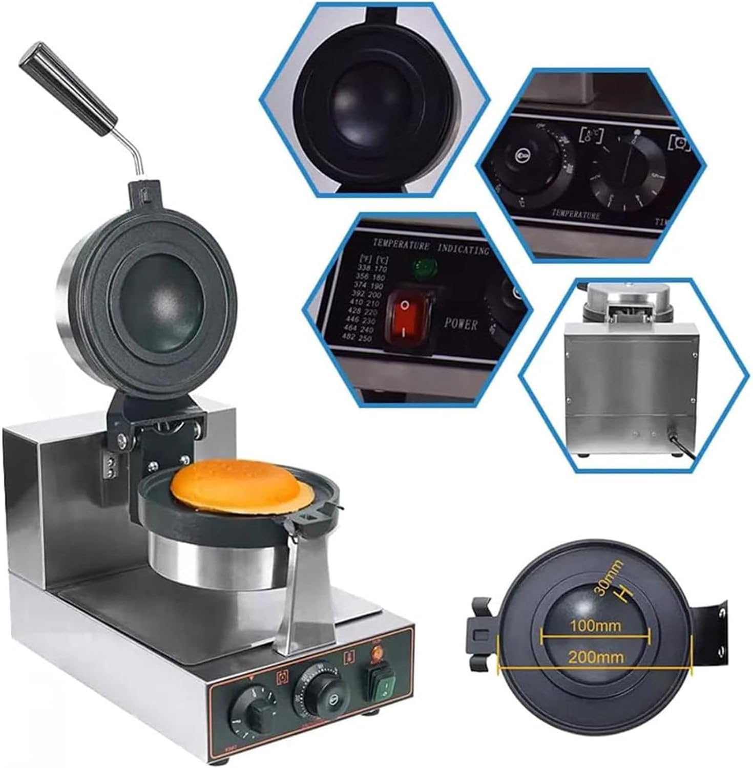 Ice Cream Burger Maker: Commercial Waffle Machine with Electric Stainless Steel Non-stick Mold for Restaurant and Home Use