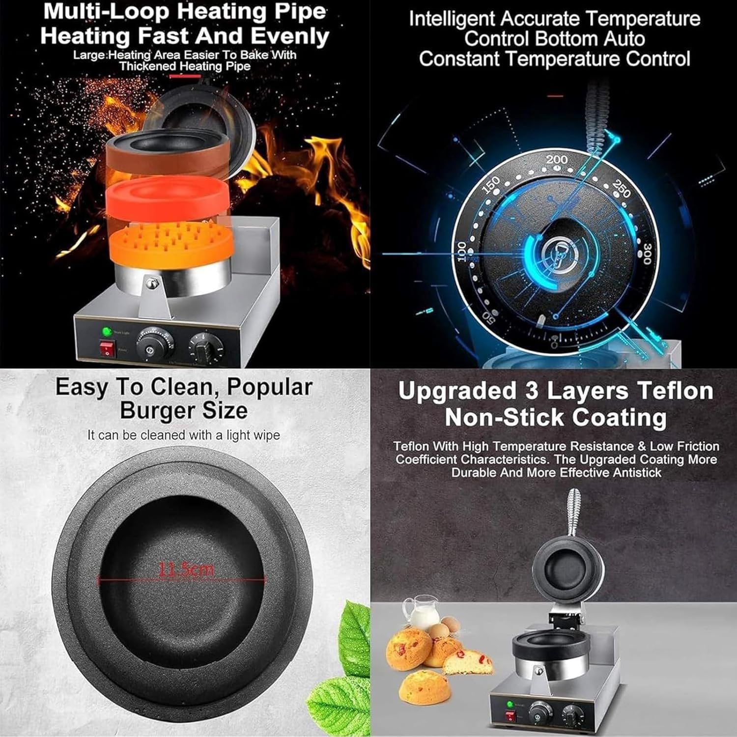 Ice Cream Burger Maker: Commercial Waffle Machine with Electric Stainless Steel Non-stick Mold for Restaurant and Home Use