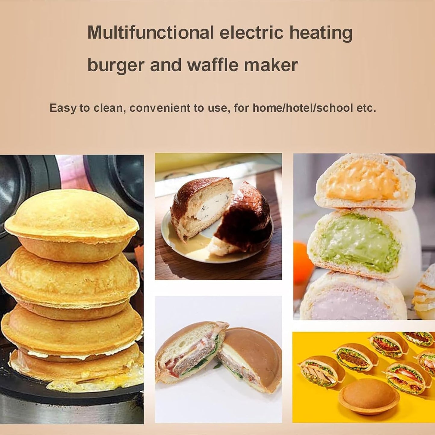 Ice Cream Burger Maker: Commercial Waffle Machine with Electric Stainless Steel Non-stick Mold for Restaurant and Home Use