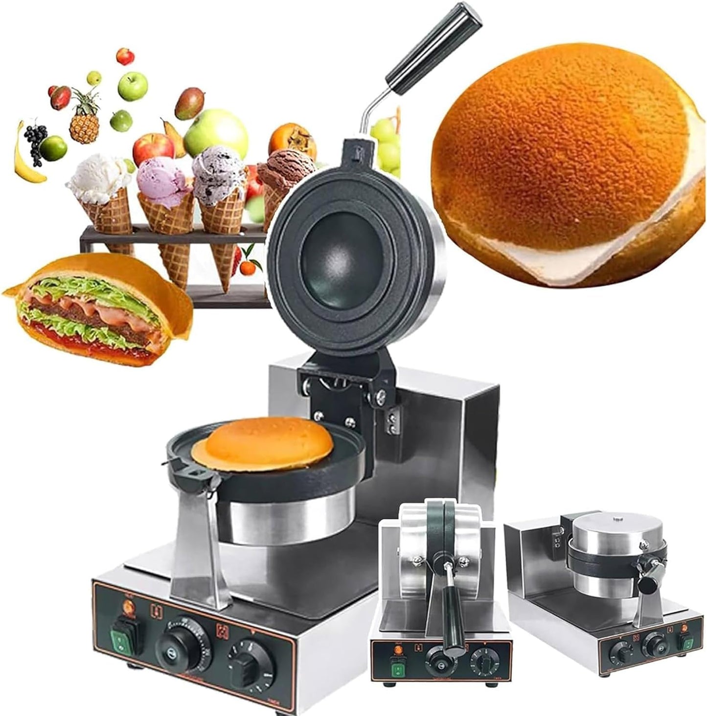 Ice Cream Burger Maker: Commercial Waffle Machine with Electric Stainless Steel Non-stick Mold for Restaurant and Home Use