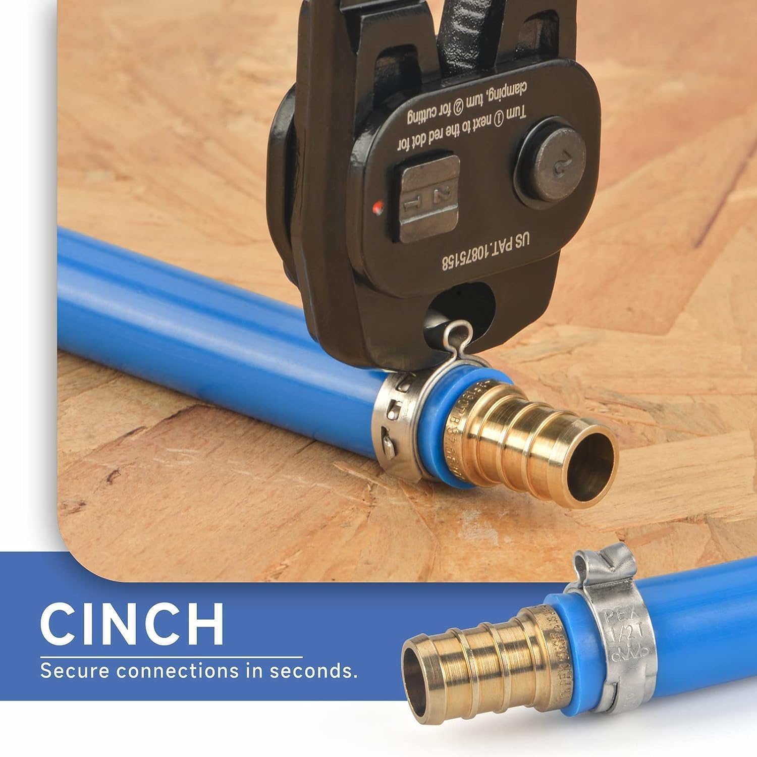 iCrimp Ratchet PEX Cinch Tool with Removal Function and Clamps for Stainless Steel - Complete PEX Crimper Kit with Pipe Cutter