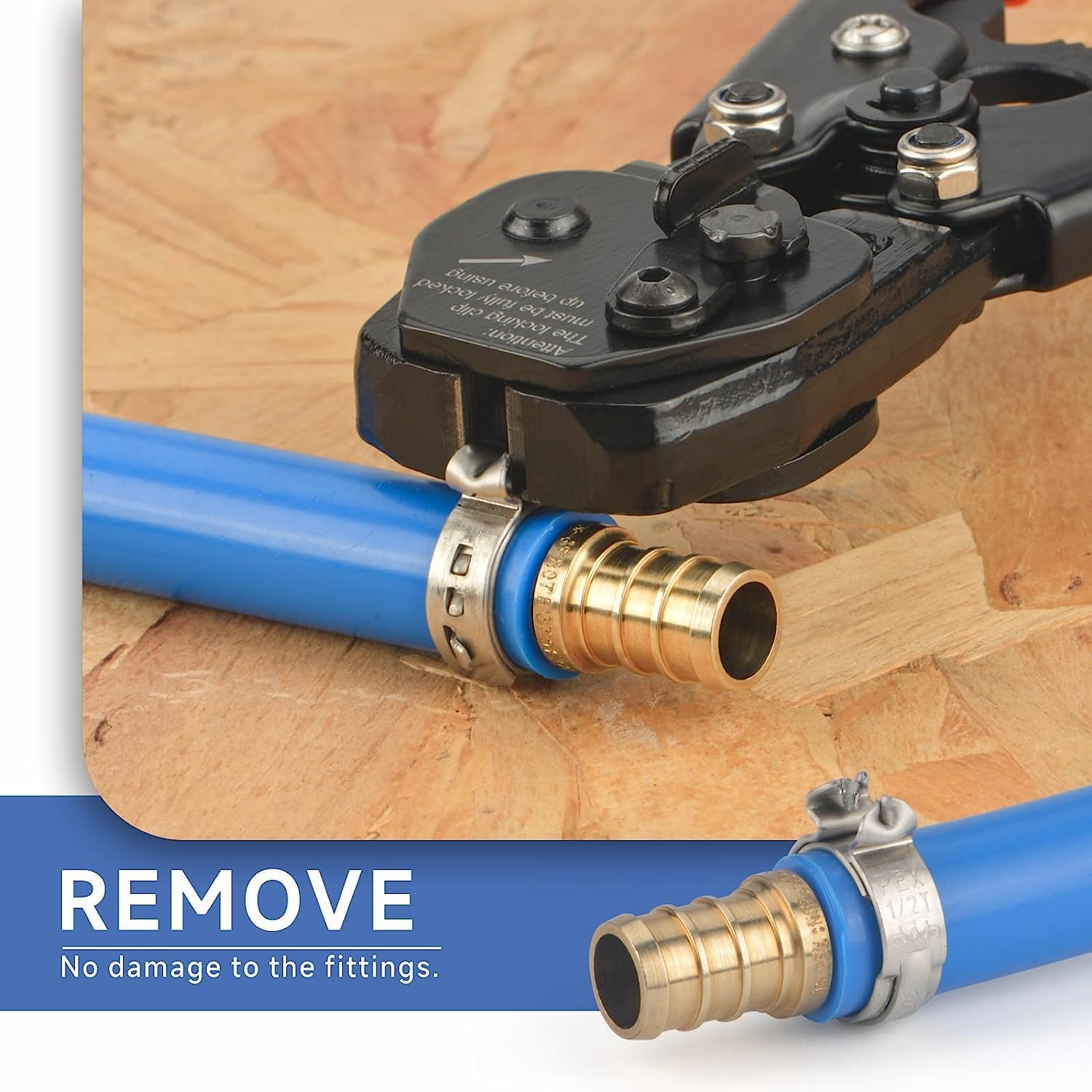 iCrimp Ratchet PEX Cinch Tool with Removal Function and Clamps for Stainless Steel - Complete PEX Crimper Kit with Pipe Cutter