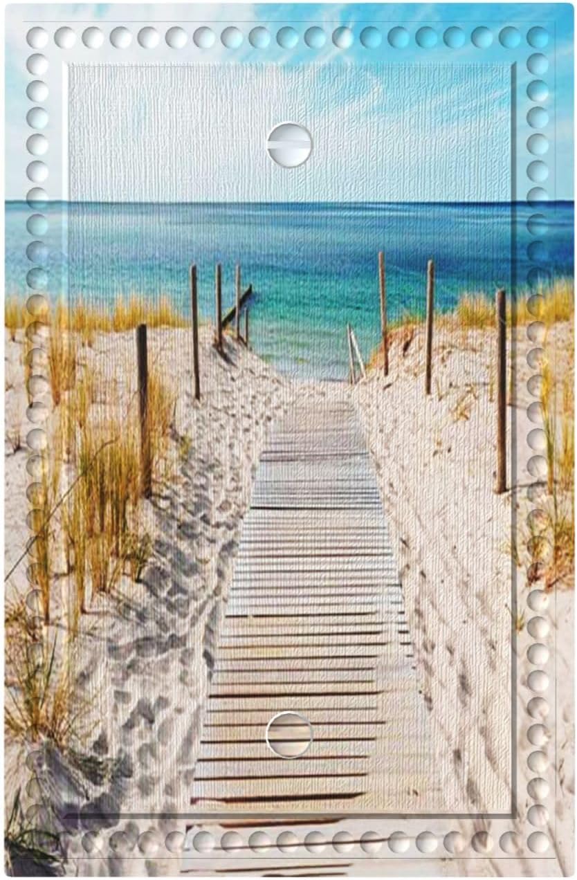 Igneinf Peaceful Beach Blank Light Switch Cover Wall Plate for Home Decor Ocean Theme
